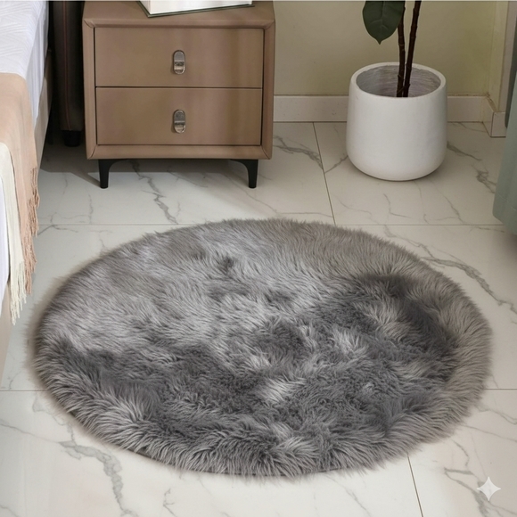 Other - Round Gray Faux Fur Rug
